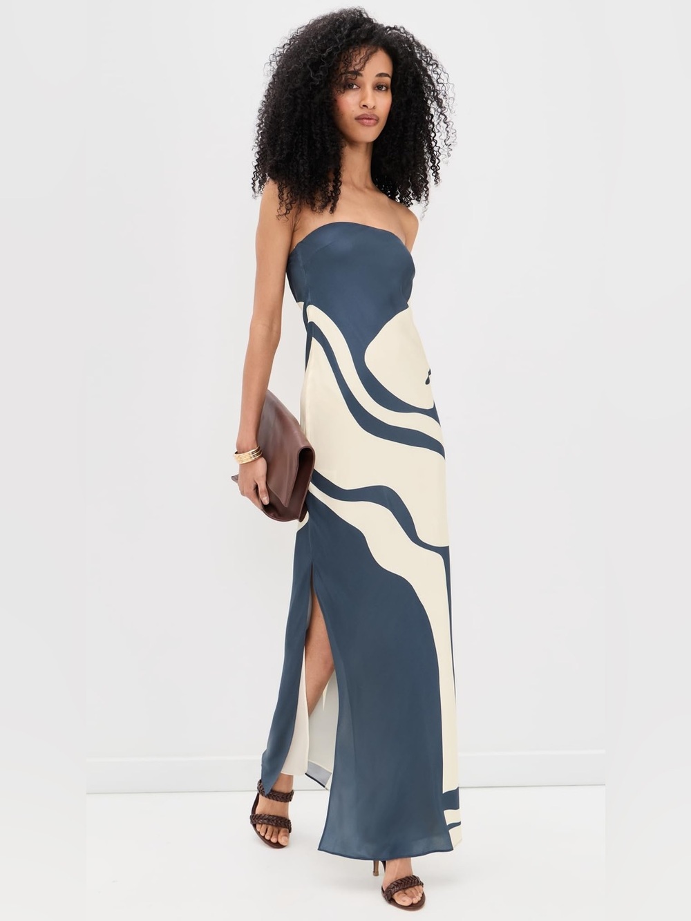 SIR. Women's Lilou Strapless Silk Midi Dress, Liora Charcoal Blue, S